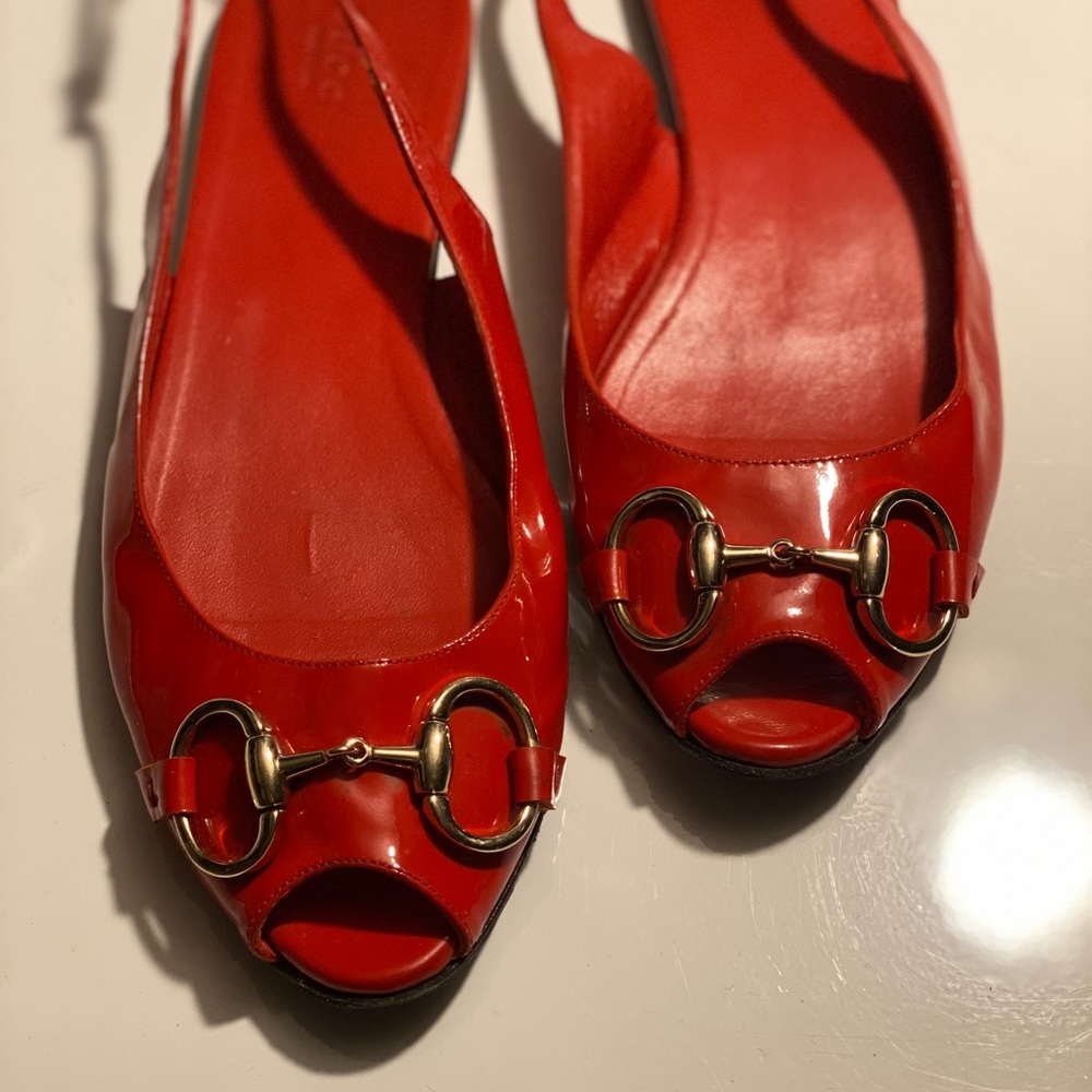 Gucci Horsebit Red Patent Slingback Sandal Flats - Picture 7 of 17